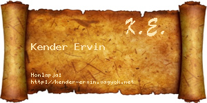 Kender Ervin névjegykártya